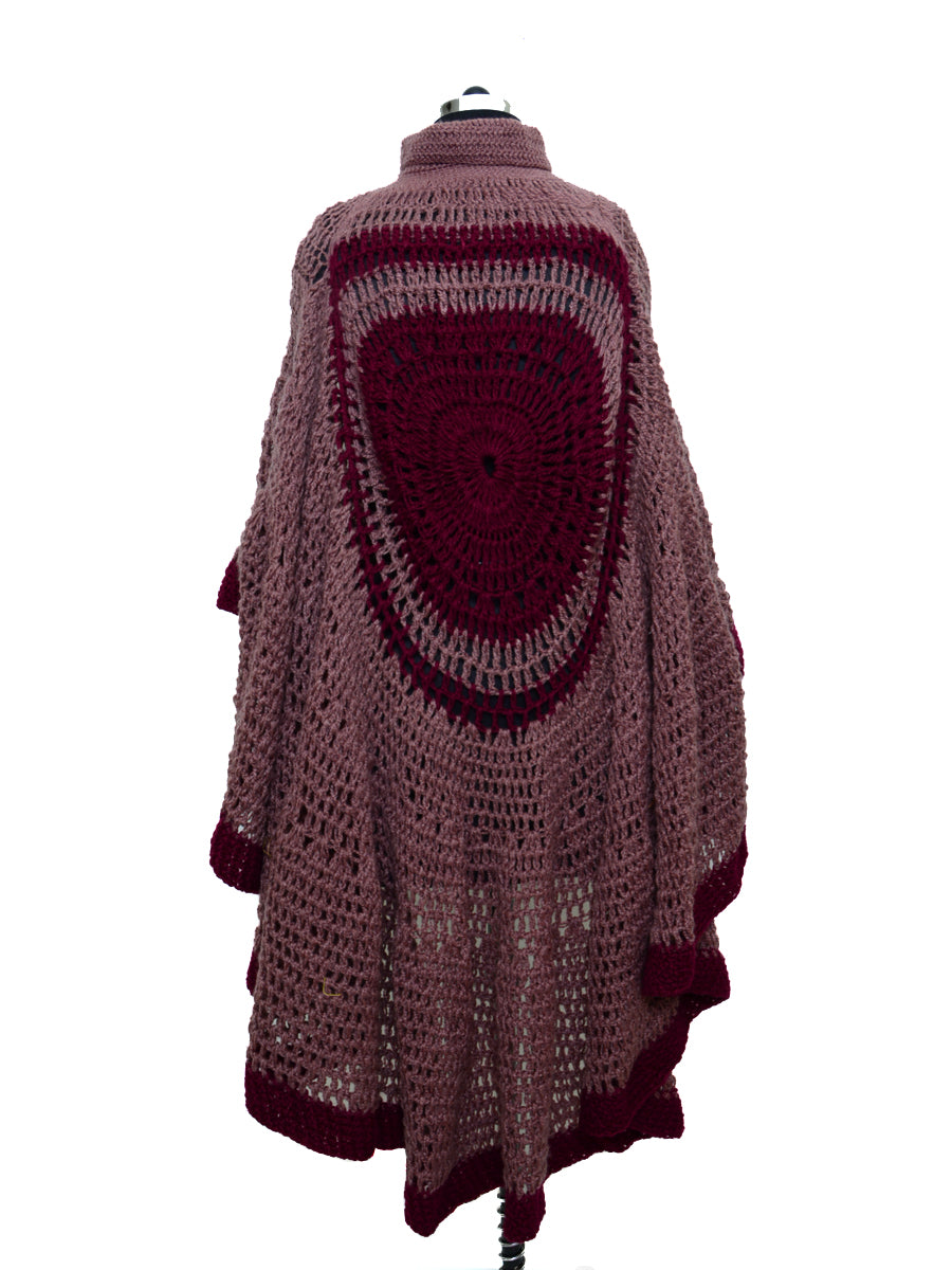 Hand Knitted Woollen Poncho- Mehroon