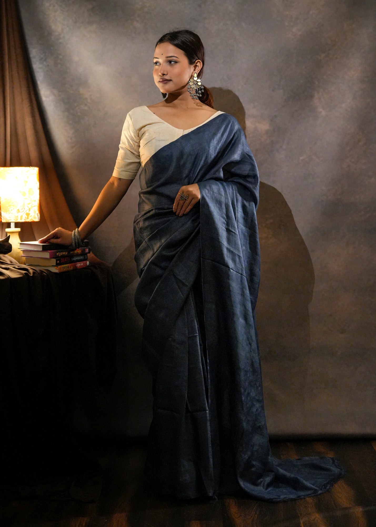 Indigo-Neel | Tussar Silk Sari