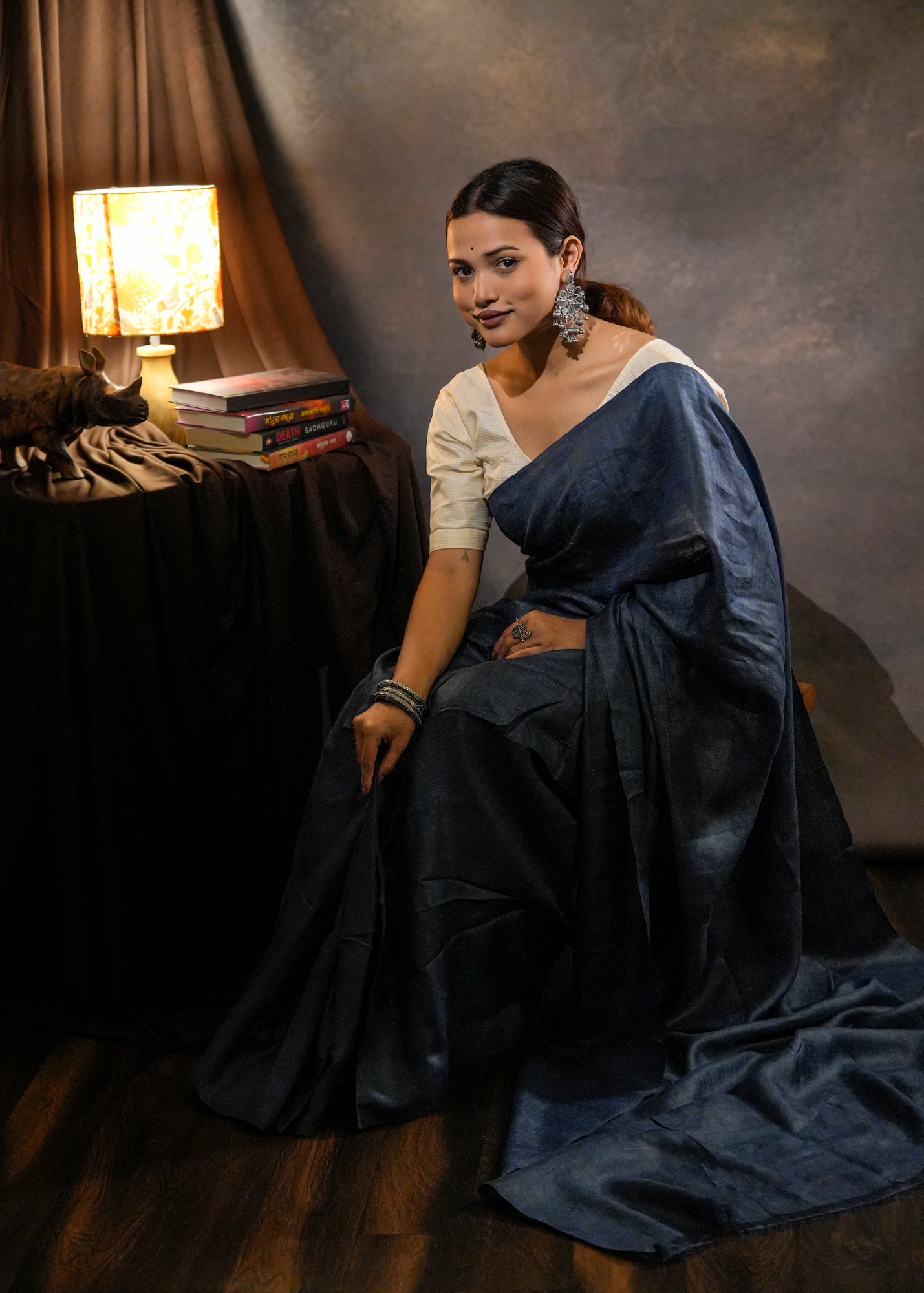 Indigo-Neel | Tussar Silk Sari