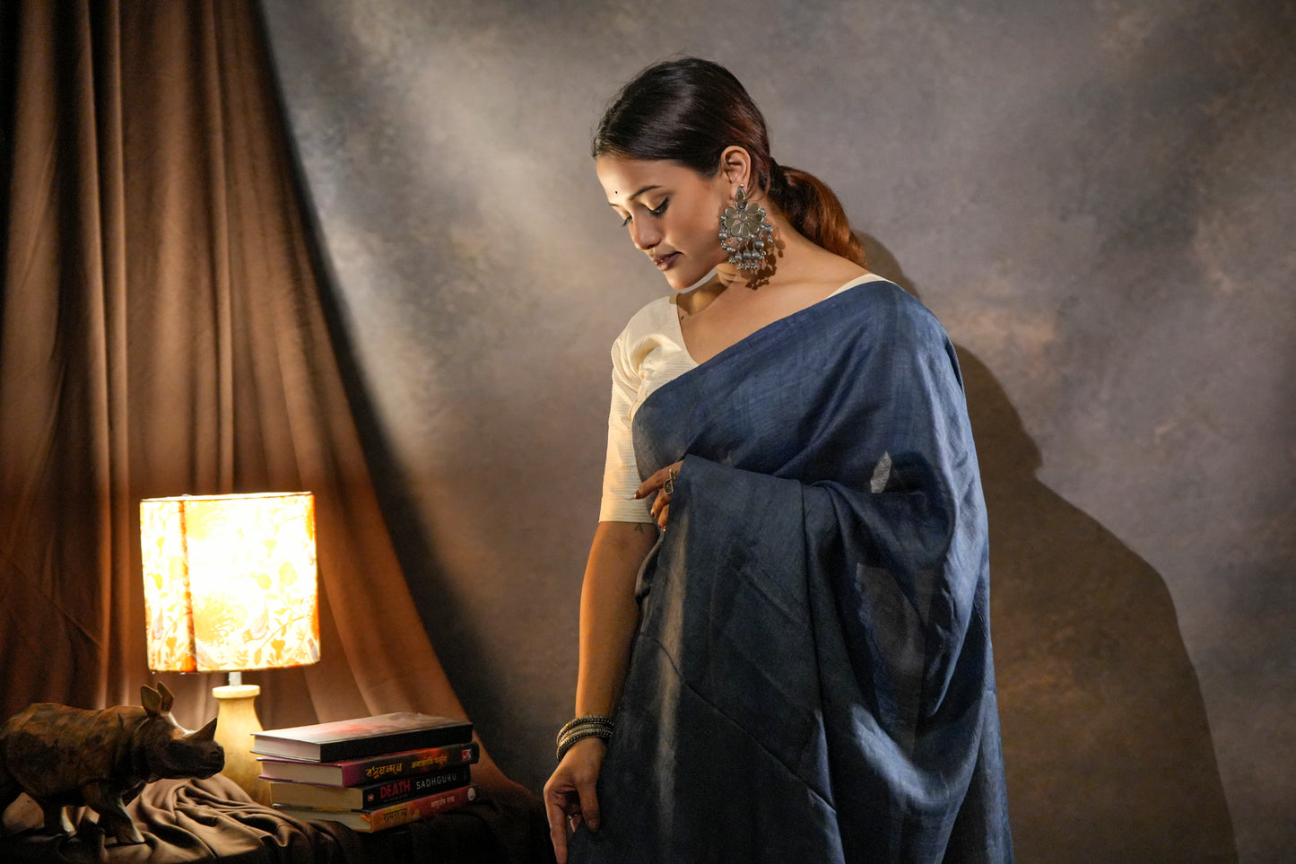 Indigo-Neel | Tussar Silk Sari