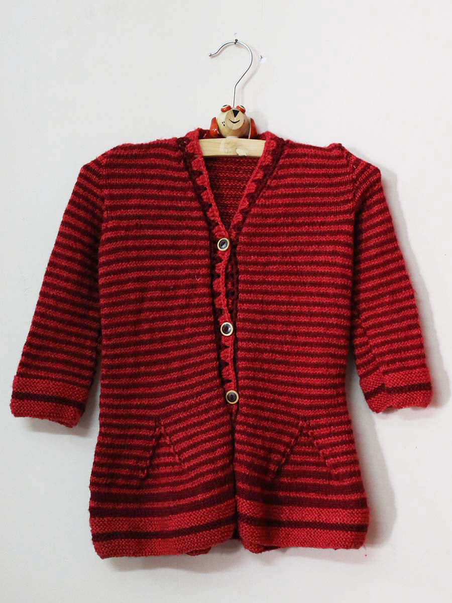 Hand Knitted Baby Woollen Sweater- Mehroon