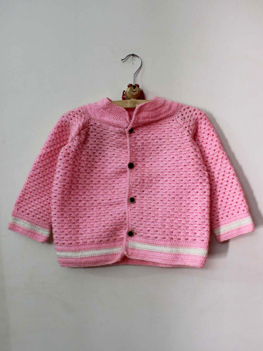 Hand Knitted Baby Woollen Sweater- Baby Pink