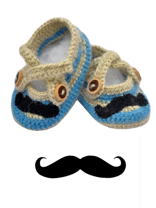 Hand Knitted Woollen Kids Shoes- Moustache