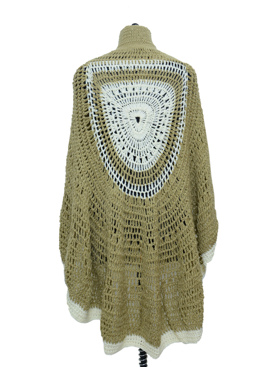 Hand Knitted Woollen Poncho- Beige