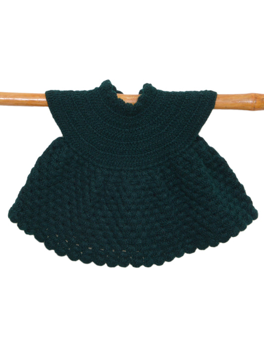 Hand Knitted Woollen Frock- Green