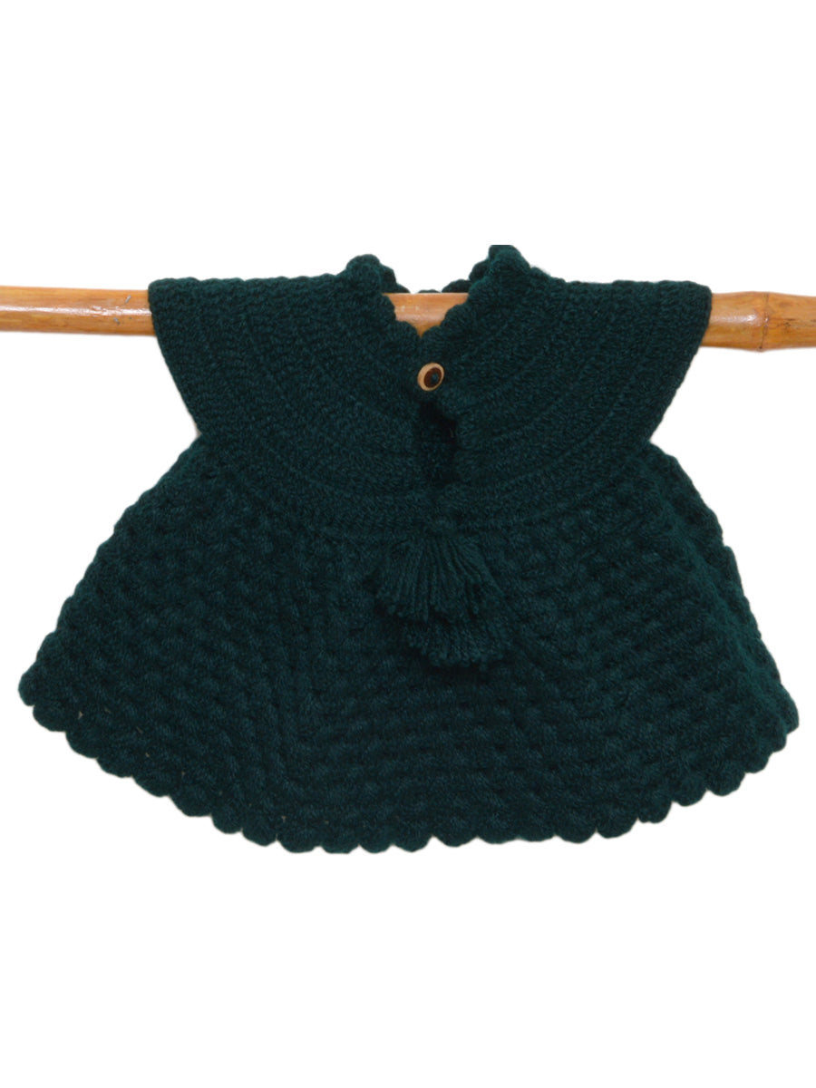 Hand Knitted Woollen Frock- Green