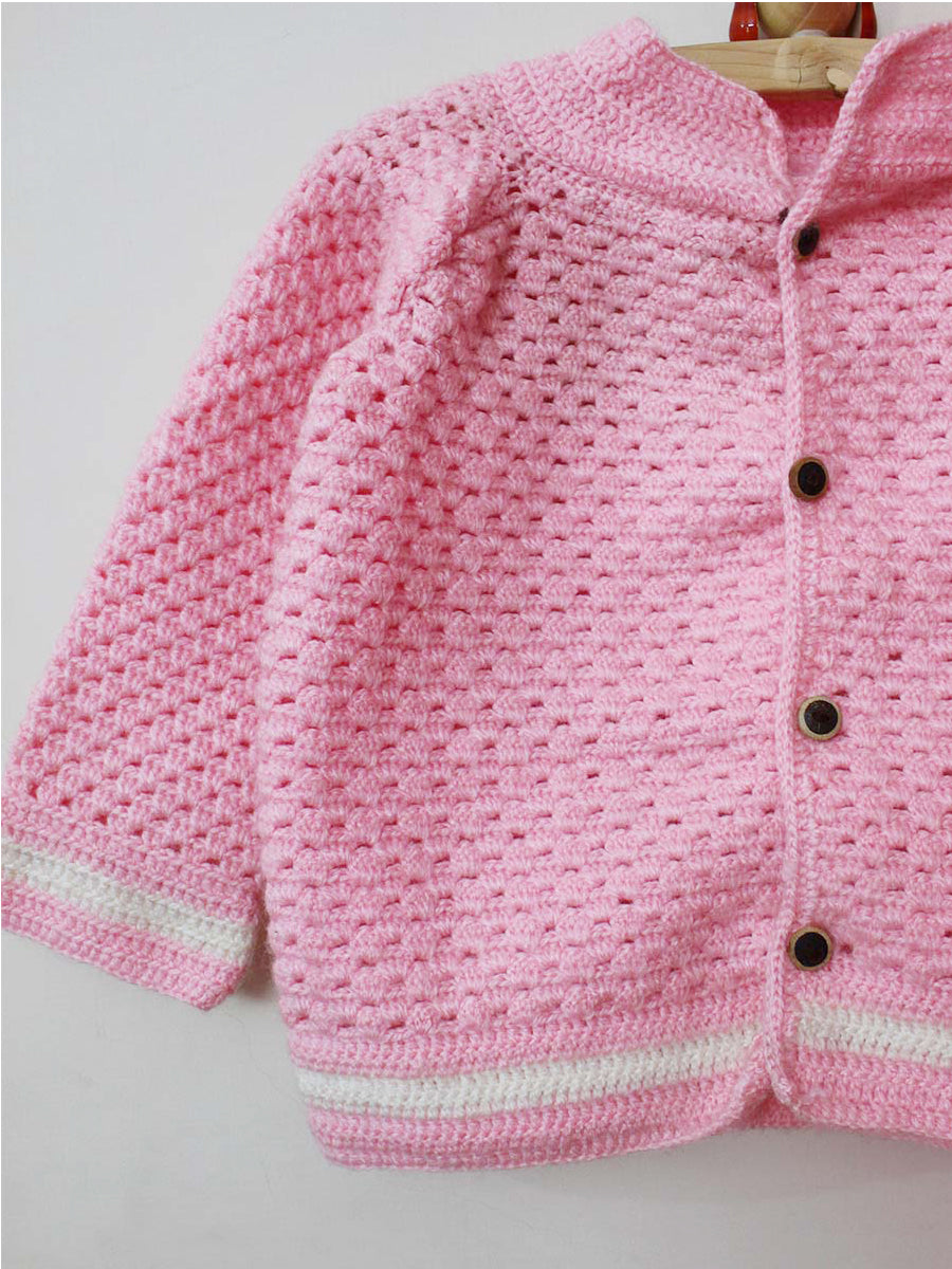 Hand Knitted Baby Woollen Sweater- Baby Pink