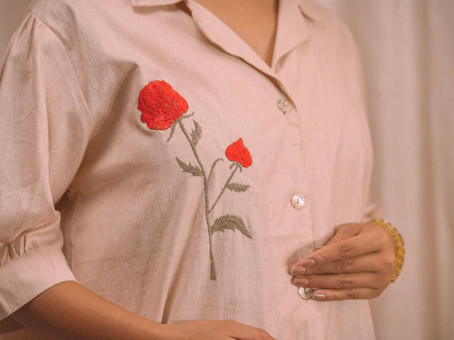 Floral Burst Rose | Hand Embroidered Kora Cotton Top