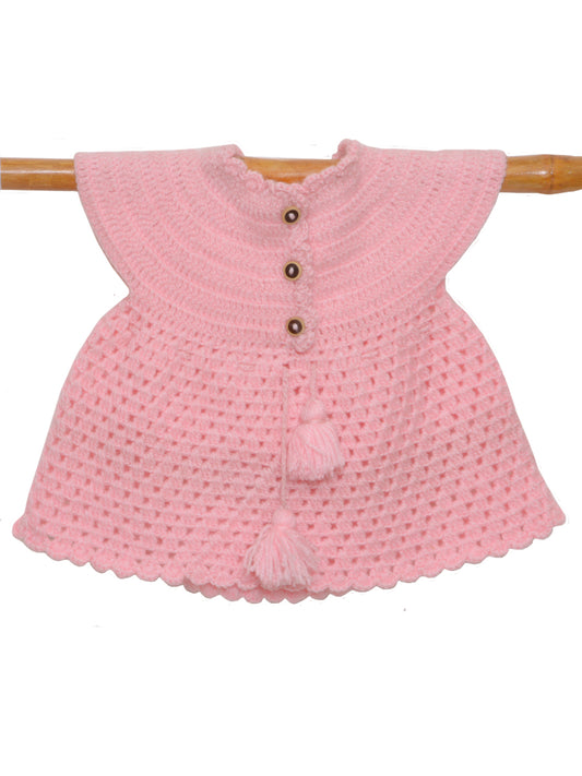 Hand Knitted Woollen Frock- Baby Pink