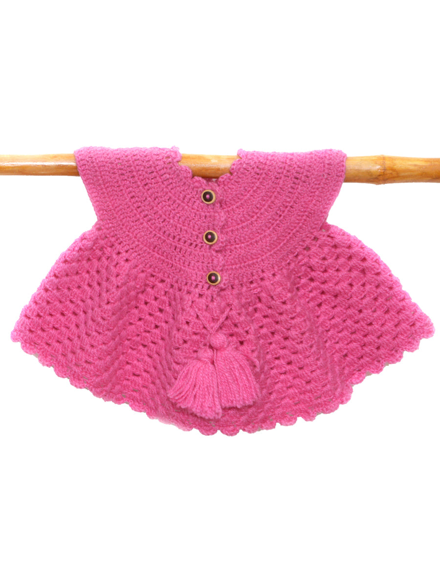 Hand Knitted Woollen Frock- Pink