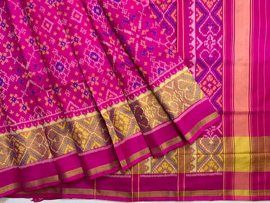 Made to order- Gujarat Patola Silk Handloom Saree Blight Pink