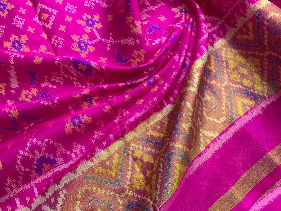 Made to order- Gujarat Patola Silk Handloom Saree Blight Pink