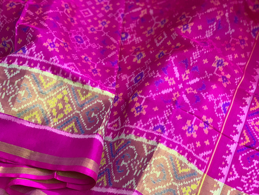 Made to order- Gujarat Patola Silk Handloom Saree Blight Pink