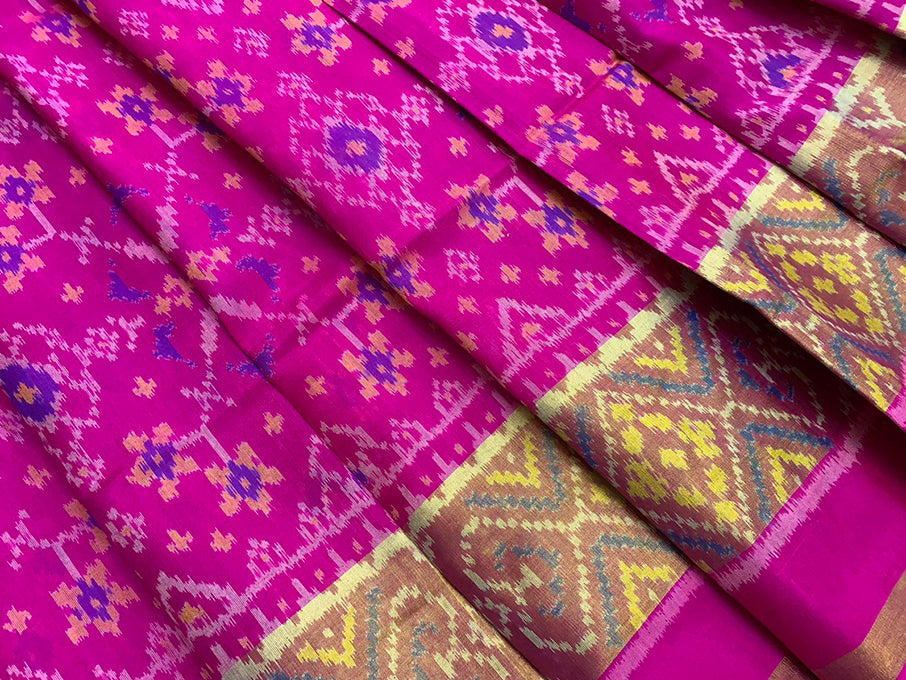 Made to order- Gujarat Patola Silk Handloom Saree Blight Pink