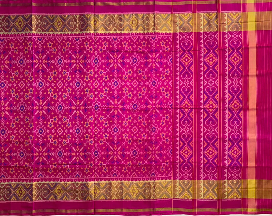 Made to order- Gujarat Patola Silk Handloom Saree Blight Pink