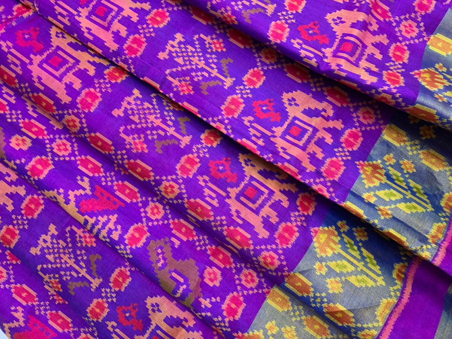 Gujarat Patola Soie Handloom Saree Blight Violet