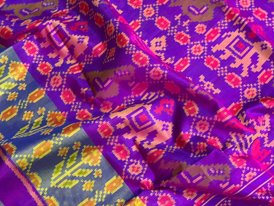 Gujarat Patola Soie Handloom Saree Blight Violet