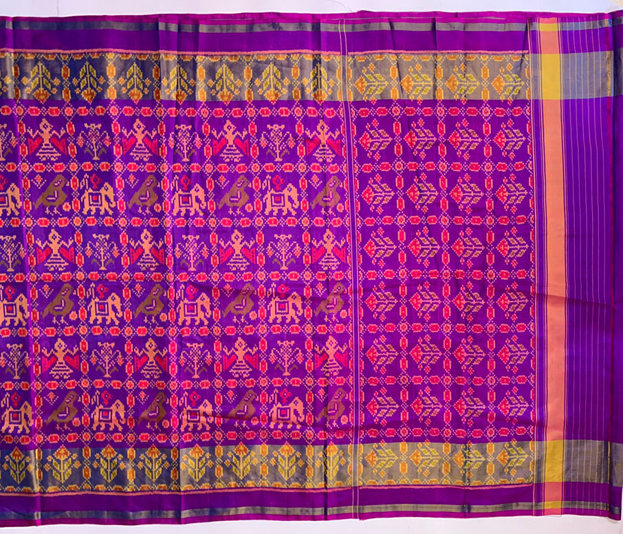 Gujarat Patola Soie Handloom Saree Blight Violet