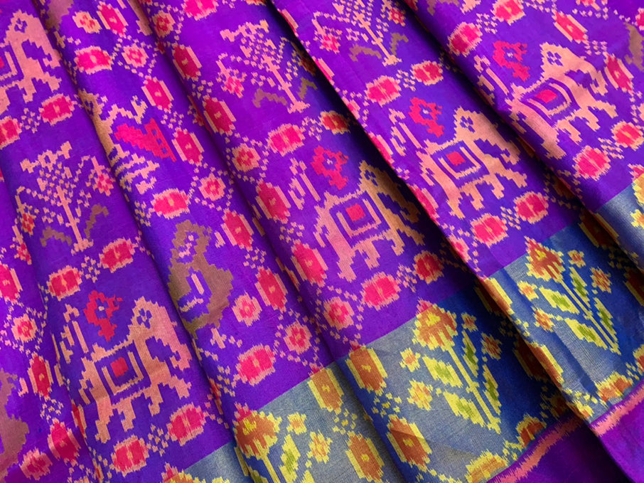 Gujarat Patola Soie Handloom Saree Blight Violet