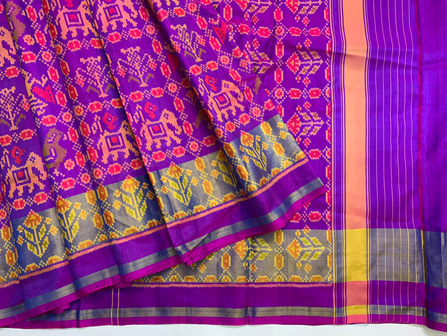 Gujarat Patola Soie Handloom Saree Blight Violet