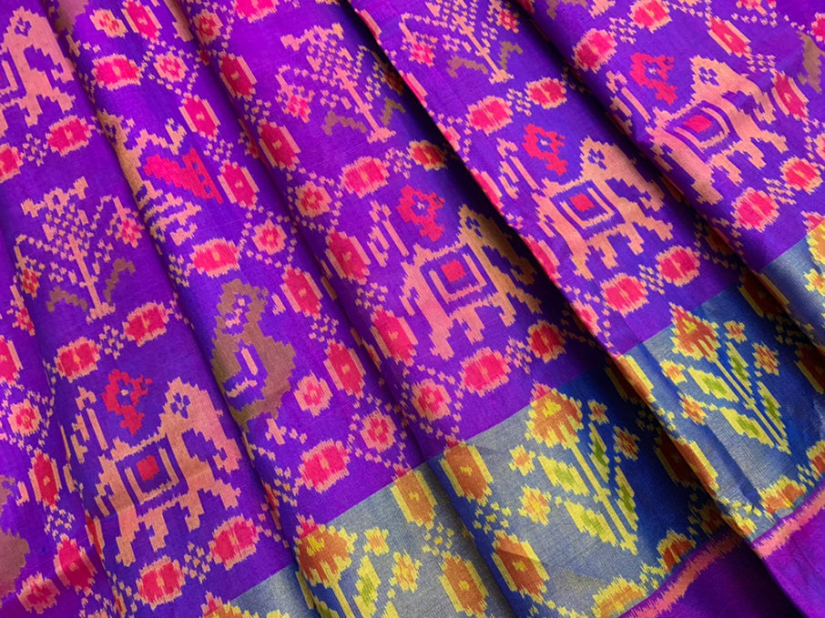 Gujarat Patola Soie Handloom Saree Blight Violet