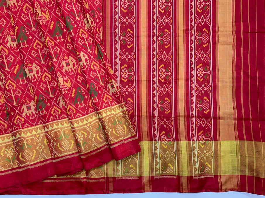 Made to order- Gujarat Patola Silk Handloom Saree Red