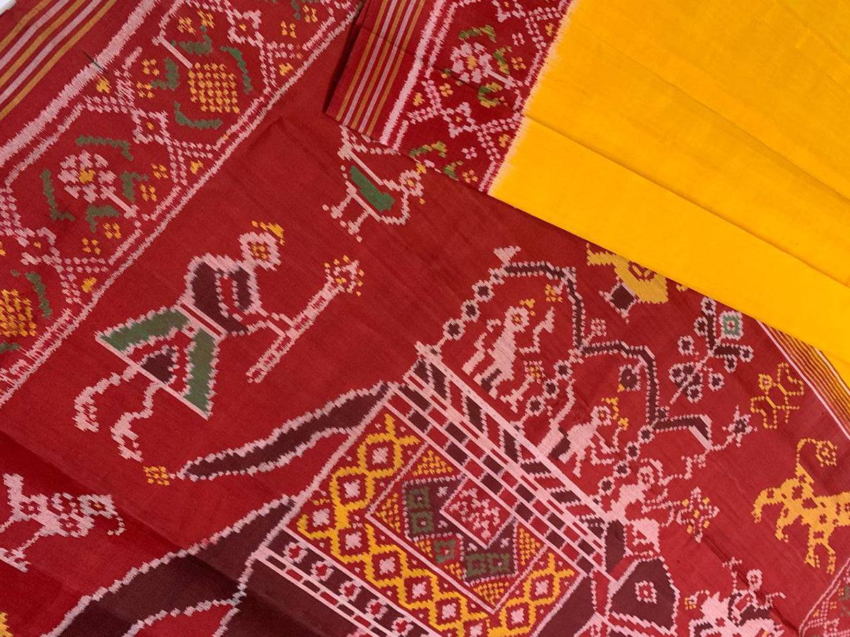 Made to order- Gujarat Patola Silk Handloom Saree Red & Yellow