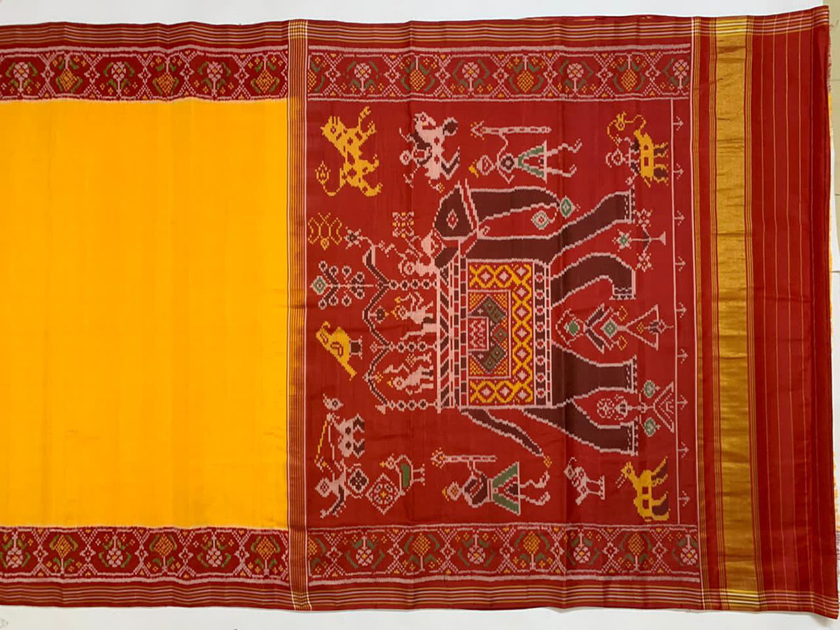 Made to order- Gujarat Patola Silk Handloom Saree Red & Yellow