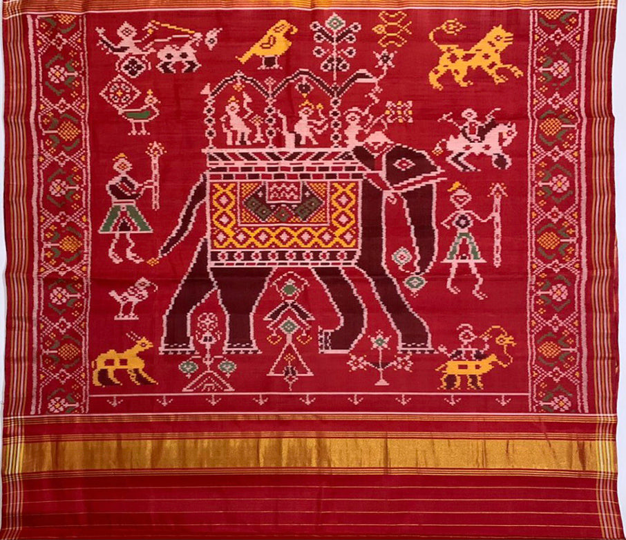 Made to order- Gujarat Patola Silk Handloom Saree Red & Yellow