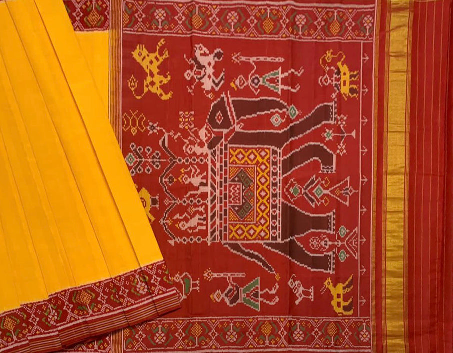 Made to order- Gujarat Patola Silk Handloom Saree Red & Yellow