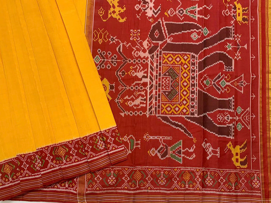 Made to order- Gujarat Patola Silk Handloom Saree Red & Yellow