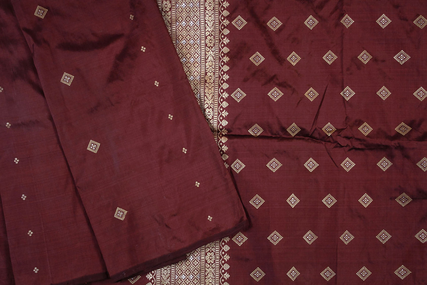 Maroon Natural Dyed Mulberry with Muga Work Assam Silk Saree- Made to order