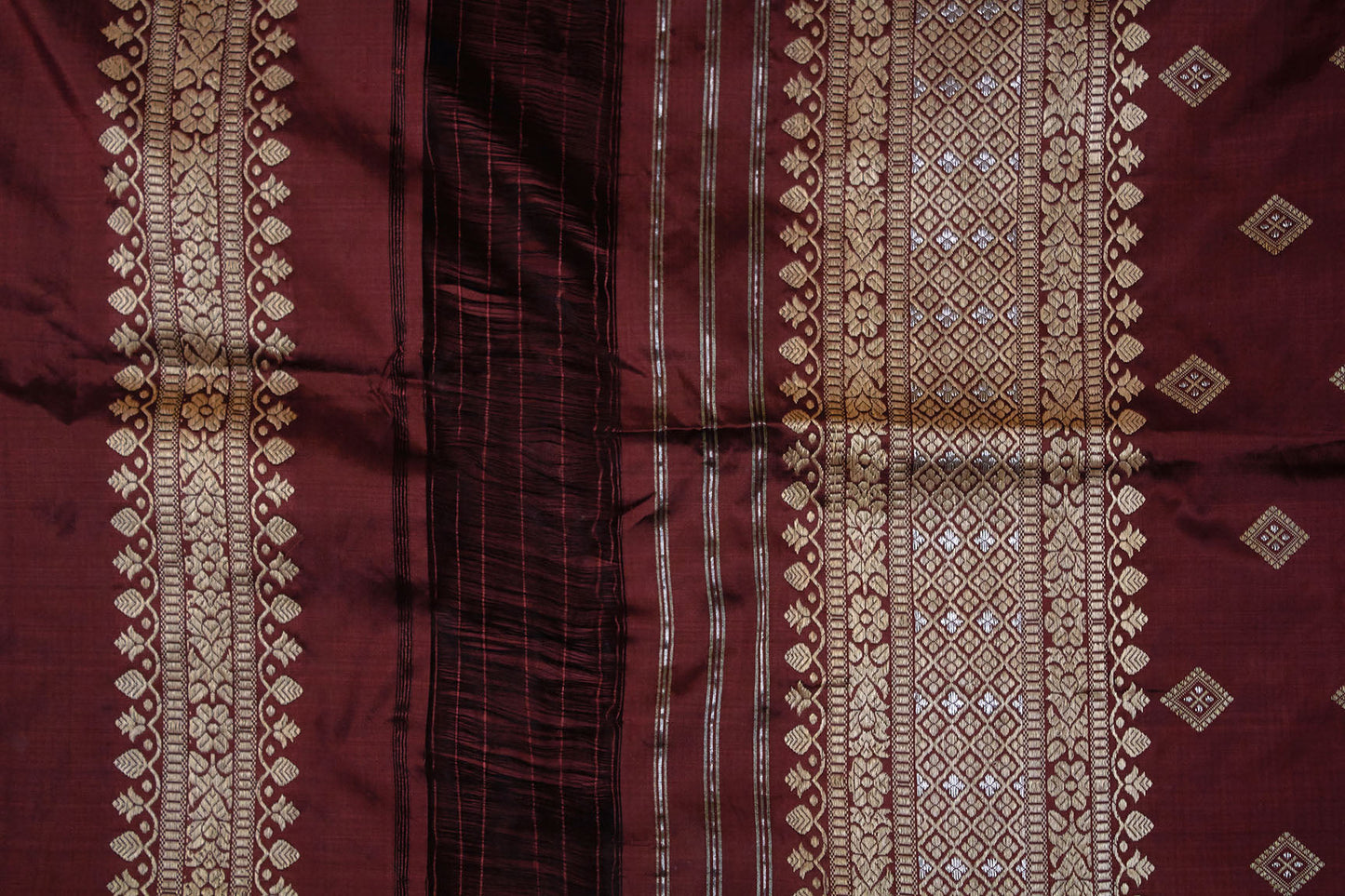 Maroon Natural Dyed Mulberry with Muga Work Assam Silk Saree- Made to order