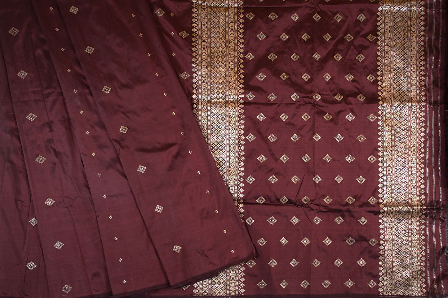 Maroon Natural Dyed Mulberry with Muga Work Assam Silk Saree- Made to order