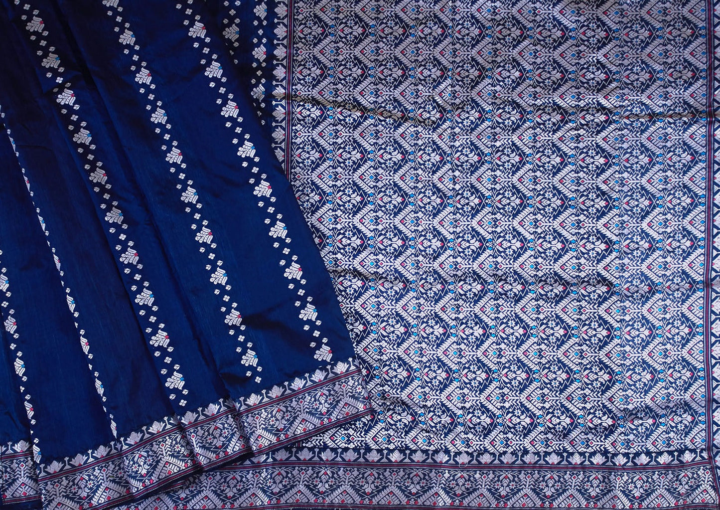 Ocean Blue Indigo Natural Dyed Handloom Silk Saree