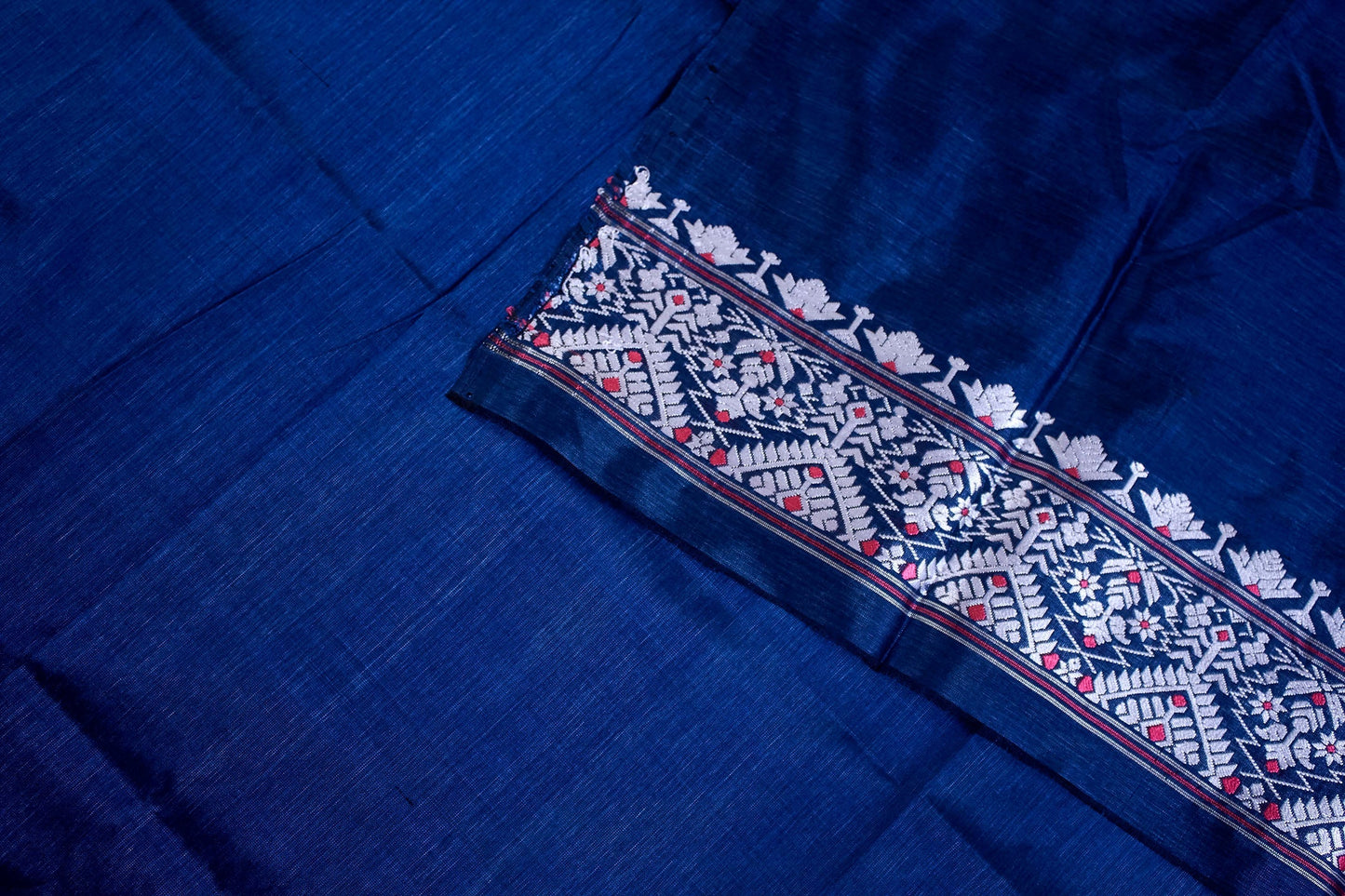 Ocean Blue Indigo Natural Dyed Handloom Silk Saree