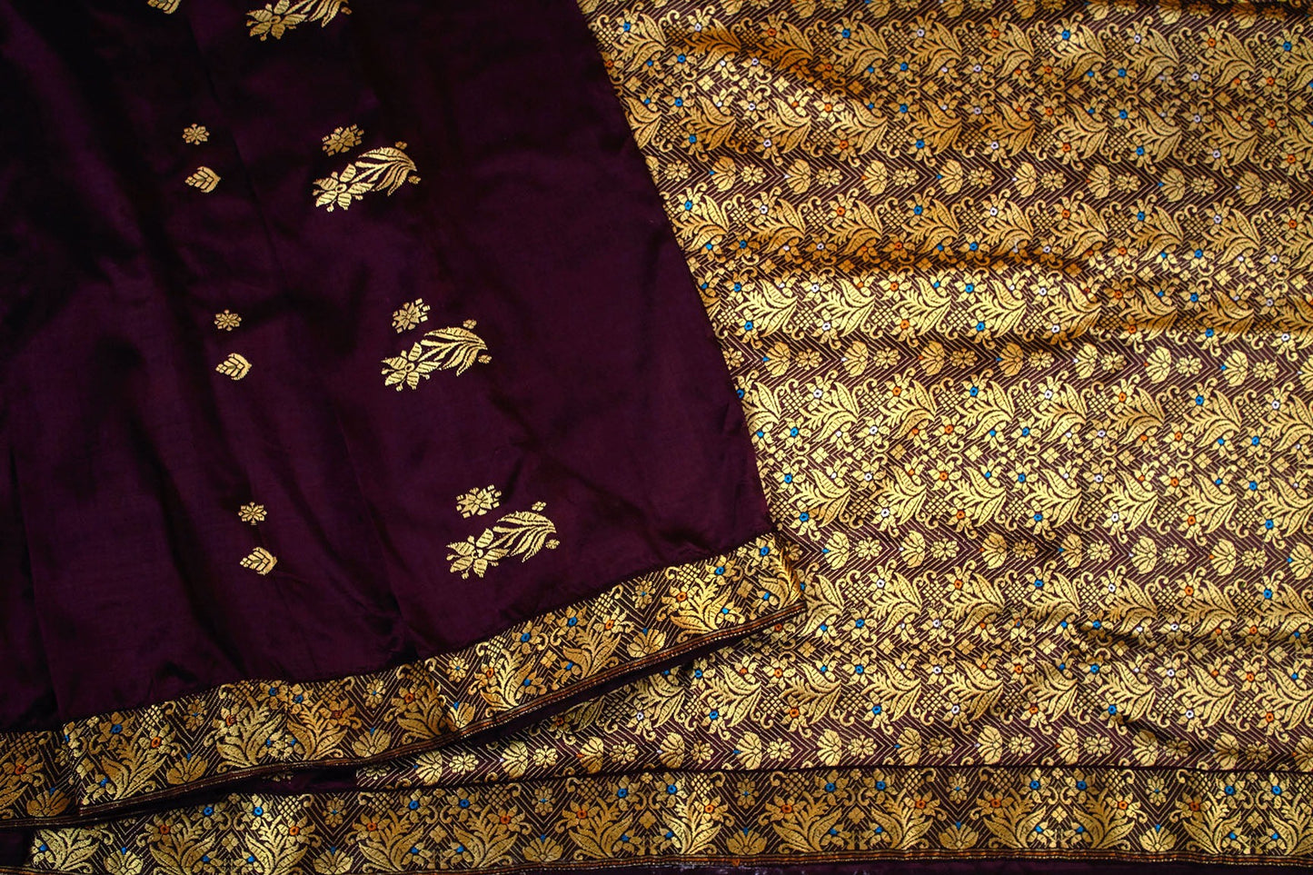 Sari en soie tissé à la main Assam Pat violet