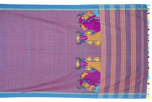 Gond Applique Cotton Handloom Sari ( Made to order )