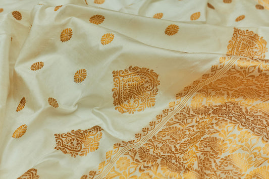 Baby Ivory Assam Pat Handloom Silk Sari (Made to order)