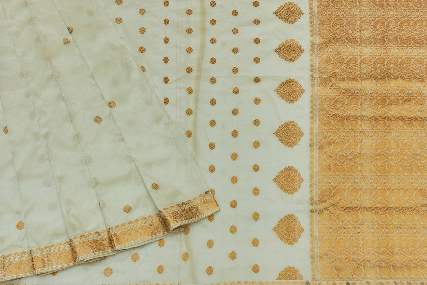 Baby Ivory Assam Pat Handloom Silk Sari (Made to order)