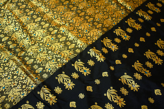 Black & Gold Assam Pat Handloom Silk Sari