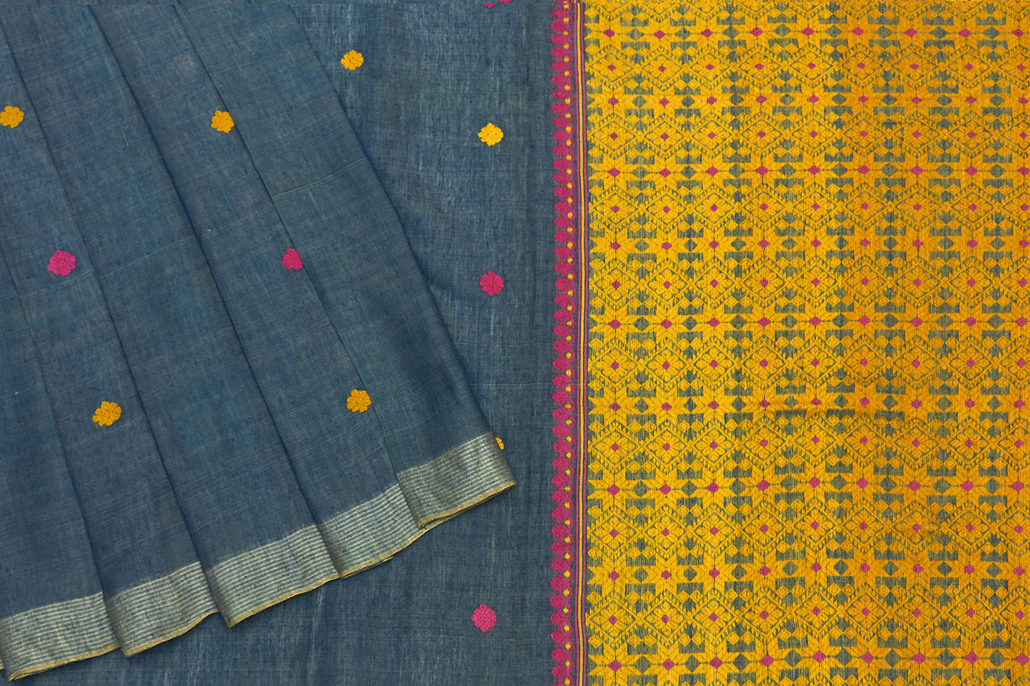 Blue Assam Eri Handloom Silk Sari (Made to order)