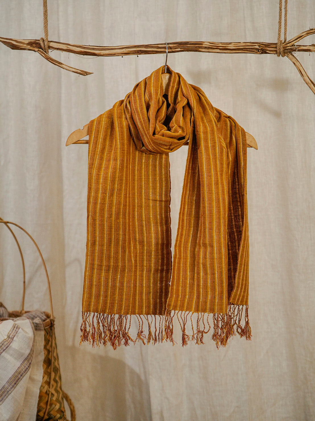 Handwoven Mustard Eri Silk Stole | Striped