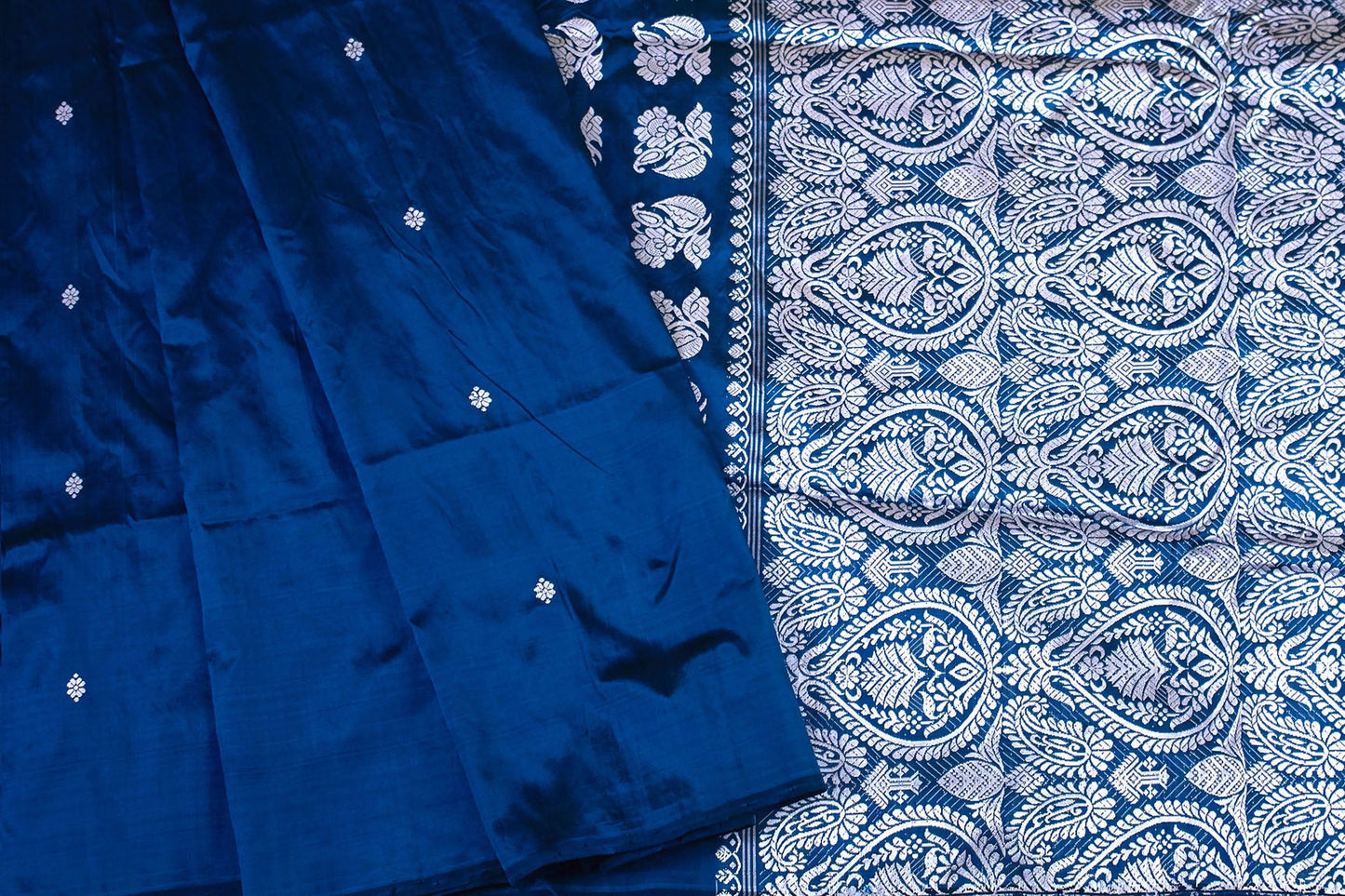 Indigo Natural Dyed Mulberry Silk Sari (Made to order)