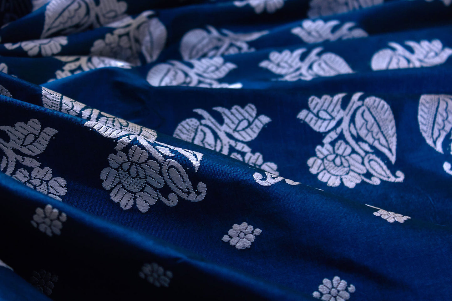 Indigo Natural Dyed Mulberry Silk Sari (Made to order)