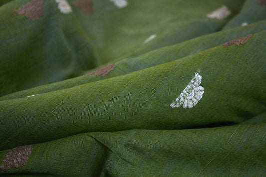 Moss Green Assam Eri Handloom Silk Sari
