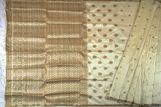 Natural Mulberry Silk With Muga Work Handloom Silk Sari