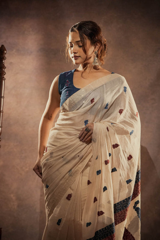 Mehroon-Indigo | Assam Nuni Silk-Cotton Handloom Sarees