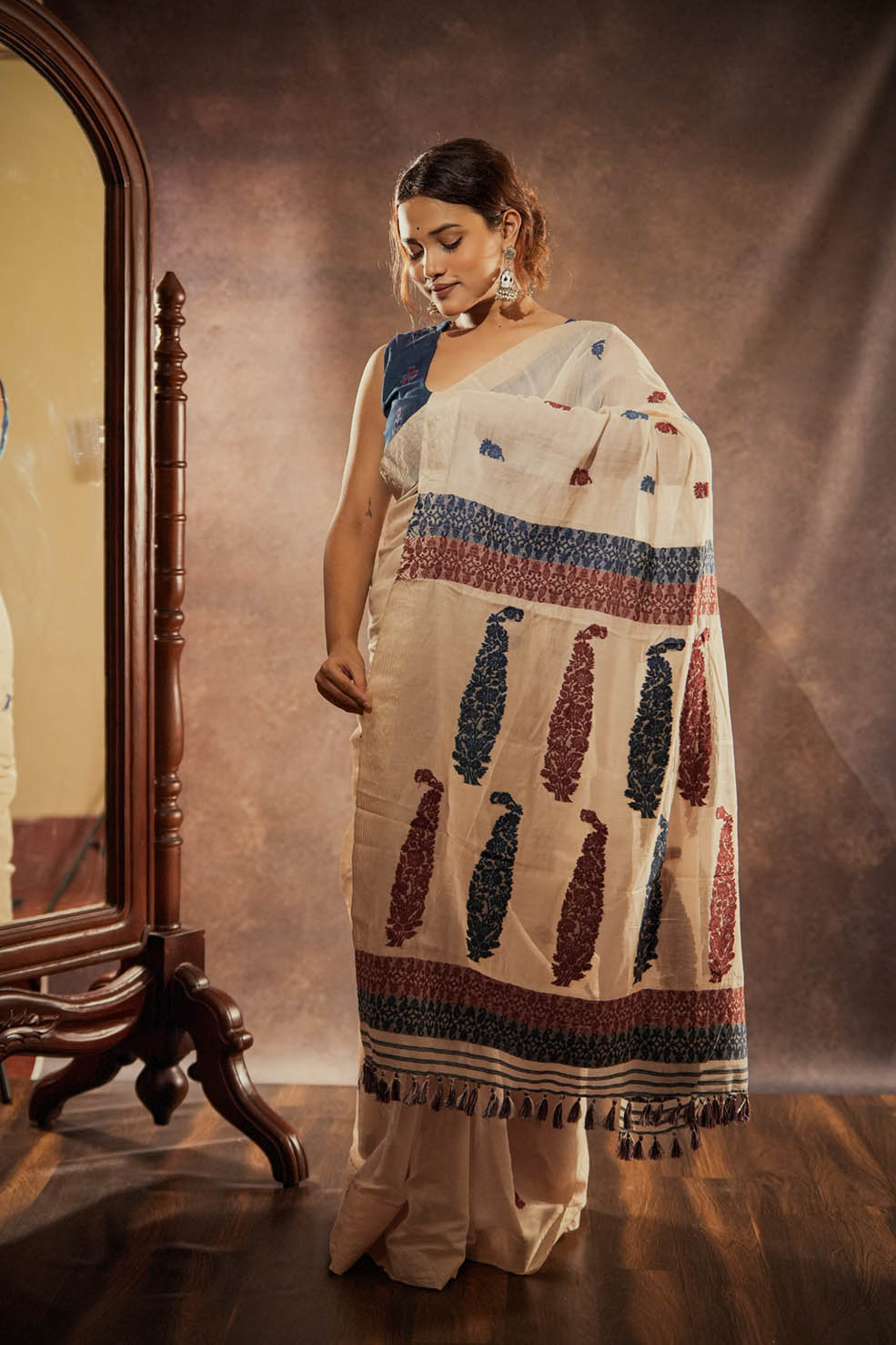 Mehroon-Indigo | Assam Nuni Silk-Cotton Handloom Sarees