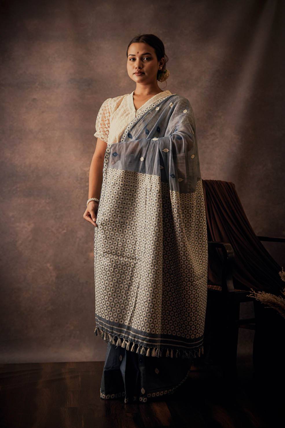 Blue | Assam Nuni Silk-Cotton Handwoven Sarees (Made to order)